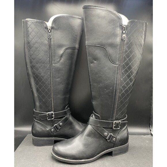 GBG GUESS Womens Black Buckle Accent Round Toe Heel Zip-Up Size: 8M Wide Calf - Picture 1 of 8